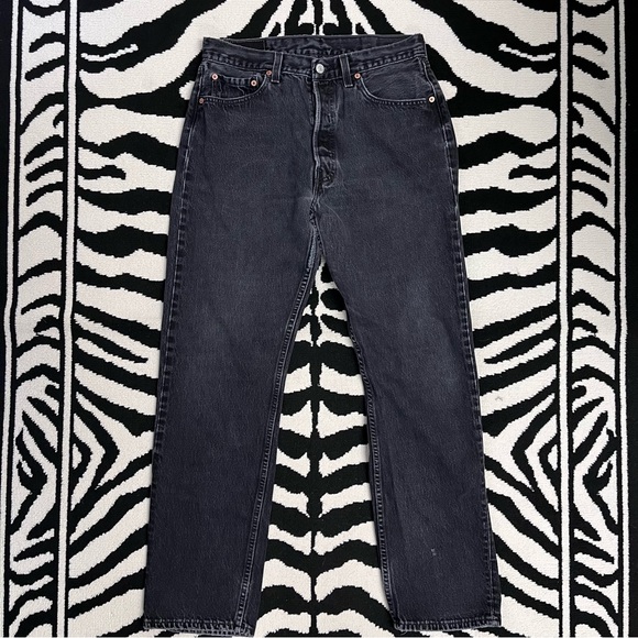 Levi’s 501 Button Fly Denim Jeans Washed Black Size 30 - Picture 2 of 8